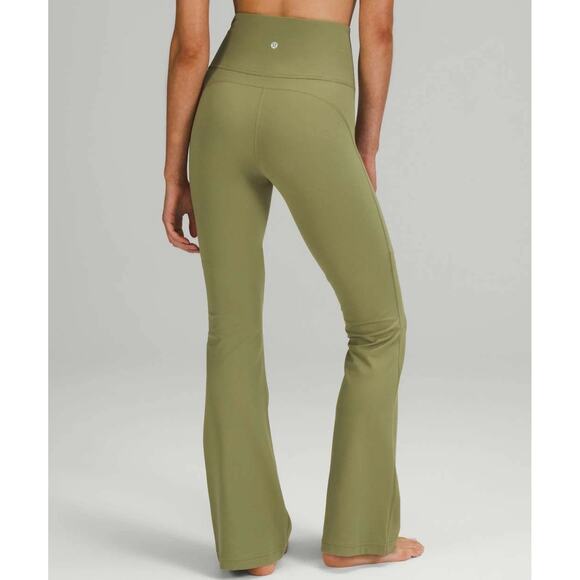 Lululemon Groove Womens Pants Size 12 Super-High-Rise Flared Nulu Bronze Green - Picture 2 of 7